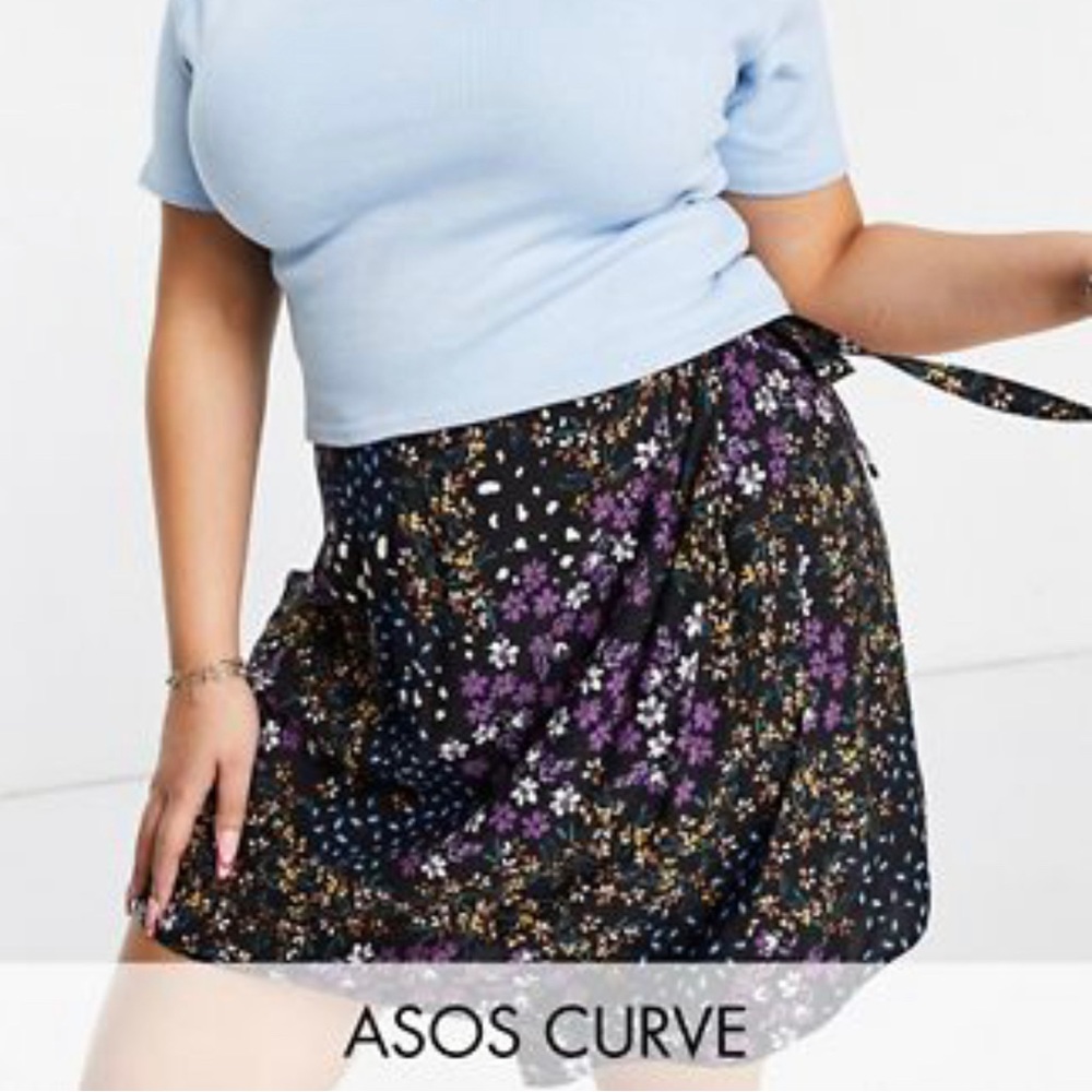ASOS Design Curve Wrap Mini Skirt with tie side detail in floral